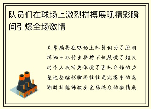 队员们在球场上激烈拼搏展现精彩瞬间引爆全场激情